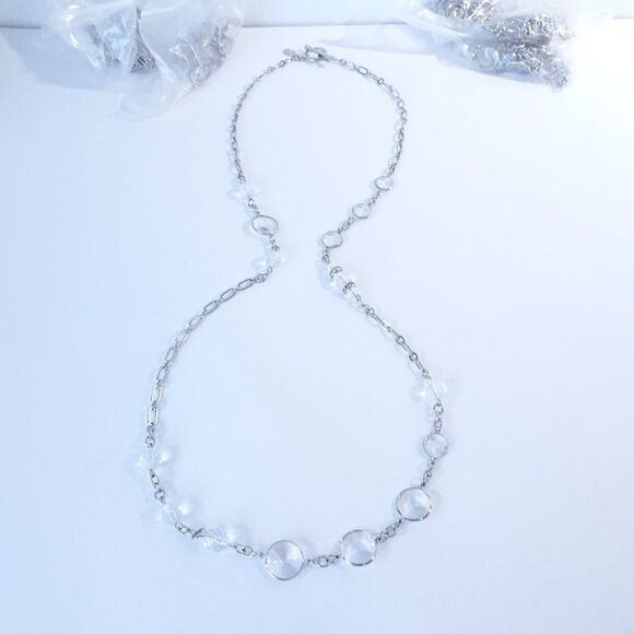 Ann Taylor Lucite Clear Stone Layer Link Toggle Necklace NWOT $59.50 - Picture 7 of 11